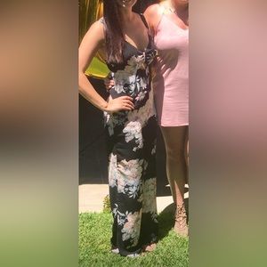 Ark nc - black floral keyhole jumpsuit